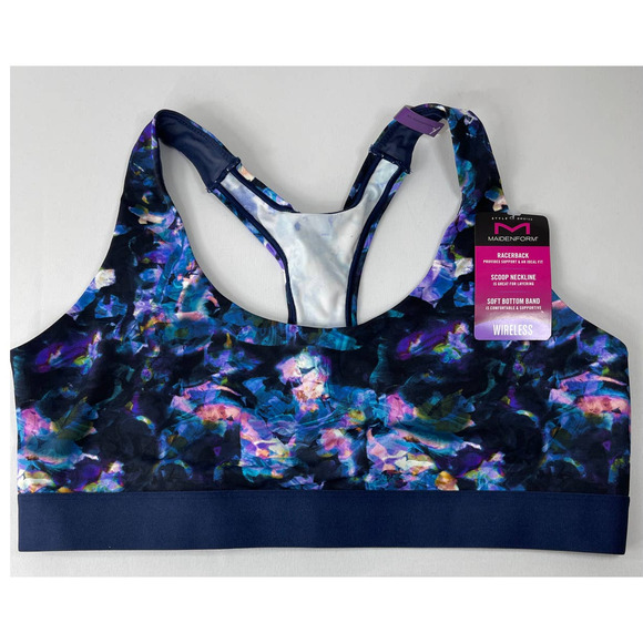 Maidenform Soft Energy Floral Sports Bra Lines Racerback Multicolor NEW Large - Picture 1 of 6